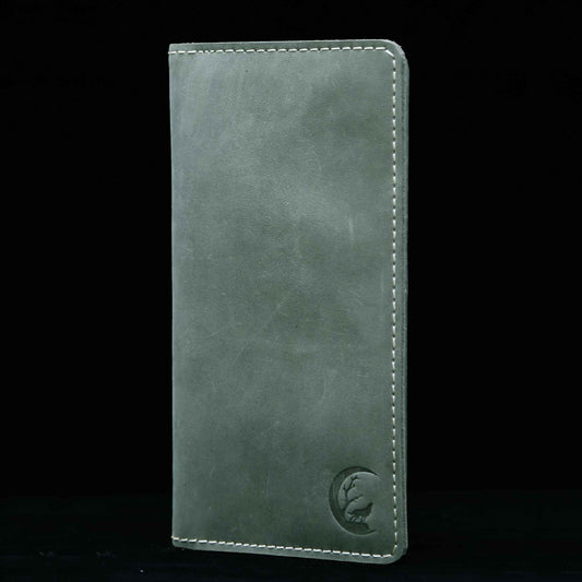 green full grain nubuck leather long wallet